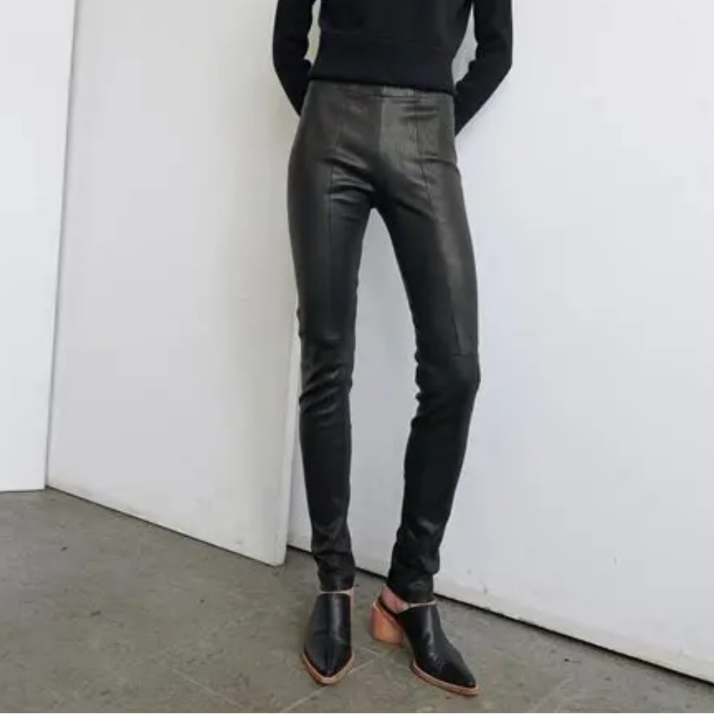 Zero Maria Cornejo seam leather leggings black sz 2